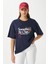 Kadın Something Kiraz Baskılı Lacivert Oversize T-Shirt 2