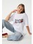 Kadın Something Kiraz Baskılı Beyaz Oversize T-Shirt 5