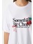 Kadın Something Kiraz Baskılı Beyaz Oversize T-Shirt 7