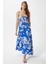 Kadın Greta Mavi Ekru Askılı Viskon Uzun Elbise 1