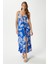 Kadın Greta Mavi Ekru Askılı Viskon Uzun Elbise 5
