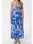 Kadın Greta Mavi Ekru Askılı Viskon Uzun Elbise 6