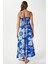 Kadın Greta Mavi Ekru Askılı Viskon Uzun Elbise 7