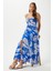 Kadın Greta Mavi Ekru Askılı Viskon Uzun Elbise 8