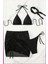 Siyah 4'lü Mayo , Bikini Takımı Mini Etekli , ( Saç Bandajı Dahil ) 2