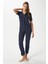 Kadın Mia Yumuşak Doku Lacivert Kalp Desen Ön Düğmeli Kısa Kollu Pijama Takımı 7