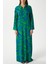 Modest Kadın Leaf %100 Viskon Mavi Yeşil Önden Düğmeli Uzun Elbise 2