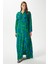 Modest Kadın Leaf %100 Viskon Mavi Yeşil Önden Düğmeli Uzun Elbise 6