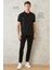 AC&Co / Altınyıldız Classics Erkek Çekmeyen Pamuklu Kumaş Slim Fit Dar Kesim Simsiyah Kıvrılmaz Polo Yaka T-shirt 3