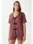 Kadın Violet Gülkurusu Şortlu Fiyonklu Alt Üst Pijama Takımı 1