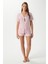 Kadın Violet Pembe Şortlu Fiyonklu Alt Üst Pijama Takımı 6