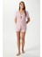 Kadın Violet Pembe Şortlu Fiyonklu Alt Üst Pijama Takımı 7