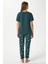 Kadın Bloom Yumuşak Doku Yeşil Çiçek Işlemeli Bisiklet Yaka Kısa Kollu Alt Üst Pijama Takımı 6