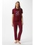 Kadın Garden Yumuşak Doku Bordo Çiçek Desen Bisiklet Yaka Kısa Kollu Alt Üst Pijama Takımı 7