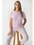 Kadın Time Yumuşak Doku Pembe Çizgili Bisiklet Yaka Kısa Kollu Alt Üst Pijama Takımı 3