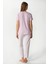 Kadın Time Yumuşak Doku Pembe Çizgili Bisiklet Yaka Kısa Kollu Alt Üst Pijama Takımı 5