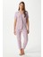 Kadın Spring Yumuşak Doku Lila Bahar Dalı Ön Düğmeli Kısa Kollu Pijama Takımı 4