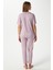 Kadın Spring Yumuşak Doku Lila Bahar Dalı Ön Düğmeli Kısa Kollu Pijama Takımı 5