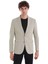 Bej Slim Fit Çizgili Mono Yaka Casual Ceket 1