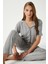 Kadın Spring Yumuşak Doku Gri Bahar Dalı Ön Düğmeli Kısa Kollu Pijama Takımı 3