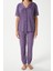 Kadın Star Yumuşak Doku Mor Yıldızlı Ön Düğmeli Kısa Kollu Pijama Takımı 6
