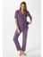 Kadın Star Yumuşak Doku Mor Yıldızlı Ön Düğmeli Kısa Kollu Pijama Takımı 7