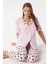 Kadın Lily Yumuşak Doku Pembe Kalpli Ön Düğmeli Kısa Kollu Pijama Takımı 6