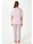 Kadın Lily Yumuşak Doku Pembe Kalpli Ön Düğmeli Kısa Kollu Pijama Takımı 7