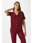 Kadın Lenora Yumuşak Doku Bordo Puantiyeli Ön Düğme Kısa Kollu Pijama Takımı 3