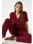 Kadın Lenora Yumuşak Doku Bordo Puantiyeli Ön Düğme Kısa Kollu Pijama Takımı 5