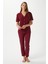 Kadın Lenora Yumuşak Doku Bordo Puantiyeli Ön Düğme Kısa Kollu Pijama Takımı 6