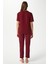 Kadın Lenora Yumuşak Doku Bordo Puantiyeli Ön Düğme Kısa Kollu Pijama Takımı 7
