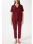 Kadın Lenora Yumuşak Doku Bordo Puantiyeli Ön Düğme Kısa Kollu Pijama Takımı 8