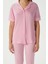 Kadın Elena Yumuşak Doku Pembe Çizgili Ön Düğme Kısa Kollu Pijama Takımı 5