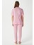 Kadın Elena Yumuşak Doku Pembe Çizgili Ön Düğme Kısa Kollu Pijama Takımı 6