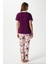 Kadın Andra Mürdüm Çiçek Desen Ön Düğmeli Kısa Kol Alt Üst Pijama Takımı 8