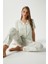 Kadın Andra Yeşil Dal Desen Ön Düğmeli Kısa Kol Alt Üst Pijama Takımı 7