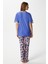 Kadın Andra Mavi Leo Desen Ön Düğmeli Kısa Kol Alt Üst Pijama Takımı 7