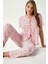 Kadın Juliet Kurdeleli Yumuşak Doku Pembe Çiçekli Pijama Takımı 1