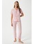 Kadın Juliet Kurdeleli Yumuşak Doku Pembe Çiçekli Pijama Takımı 2