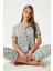 Kadın Juliet Kurdeleli Yumuşak Doku Yeşil Çiçekli Pijama Takımı 1