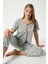 Kadın Juliet Kurdeleli Yumuşak Doku Yeşil Çiçekli Pijama Takımı 4