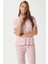 Kadın Juliet Kurdeleli Yumuşak Doku Pembe Çiçekli Pijama Takımı 4