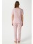Kadın Juliet Kurdeleli Yumuşak Doku Pembe Çiçekli Pijama Takımı 7