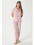 Kadın Juliet Kurdeleli Yumuşak Doku Pembe Çiçekli Pijama Takımı 9