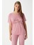 Kadın Pretty Woman Viskon Bisiklet Yaka Kısa Kol Pembe Alt Üst Pijama Takımı 1
