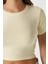Kadın Deal Lux Touch Yumuşak Doku Crop Tereyağı Sarısı Bluz 3
