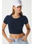 Kadın Deal Lux Touch Yumuşak Doku Crop Lacivert Bluz 1