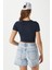 Kadın Deal Lux Touch Yumuşak Doku Crop Lacivert Bluz 6