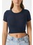 Kadın Deal Lux Touch Yumuşak Doku Crop Lacivert Bluz 8